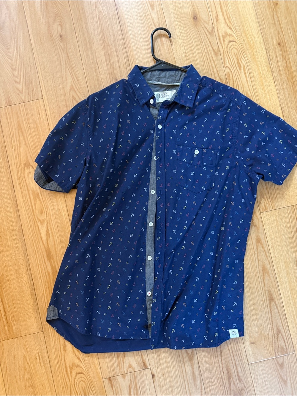 Free Planet Short-Sleeve Navy Anchor Print Button-Down Shirt